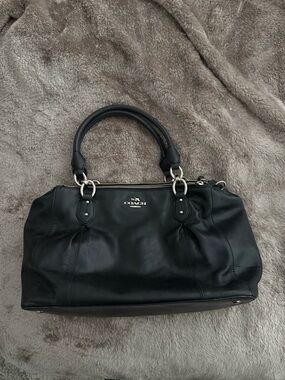 Coach Black Leather Satchel with Silver-Tone Hardware